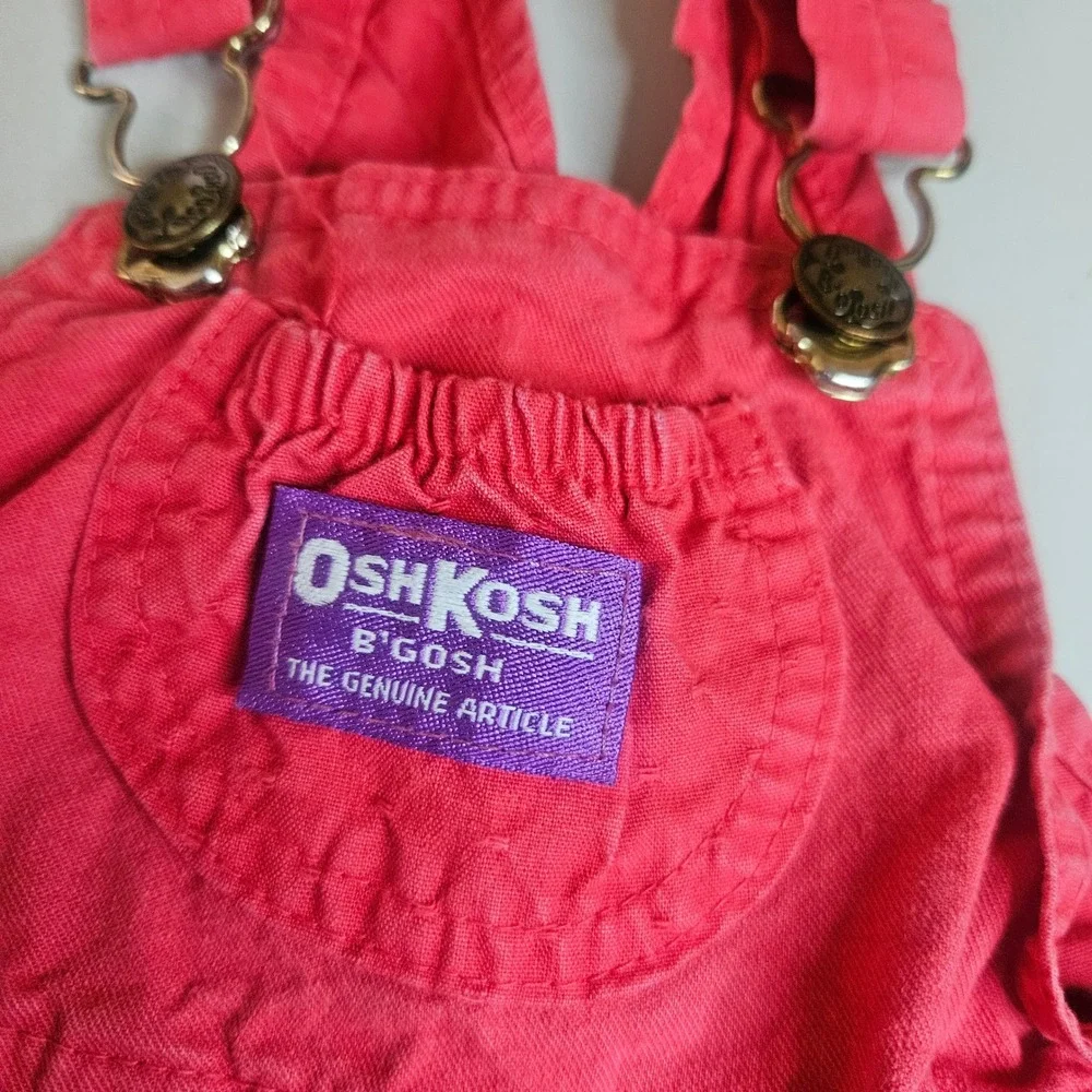 Vintage OshKosh Bgosh Red Cotton Vestbak Overalls 18M USA Made Embroidered Patch